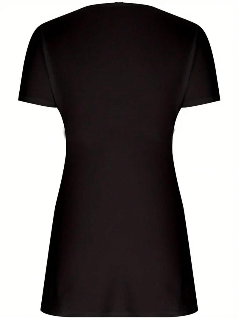 【Plus Size】 Solid Twist Front V Neck Tee, Elegant Casual Short Sleeve T-shirt for Summer, Casual Fashionable Top, Women's Plus Clothing for Daily Wear, Lady