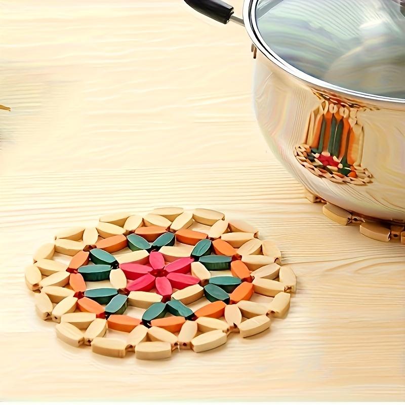 8pcs Bamboo Decorative Tripod Coasters - Heat-Resistant, Hollow Pattern Insulation Pads for Hot Tableware, Kitchen Accessory Organizers (15cm/5.91in)