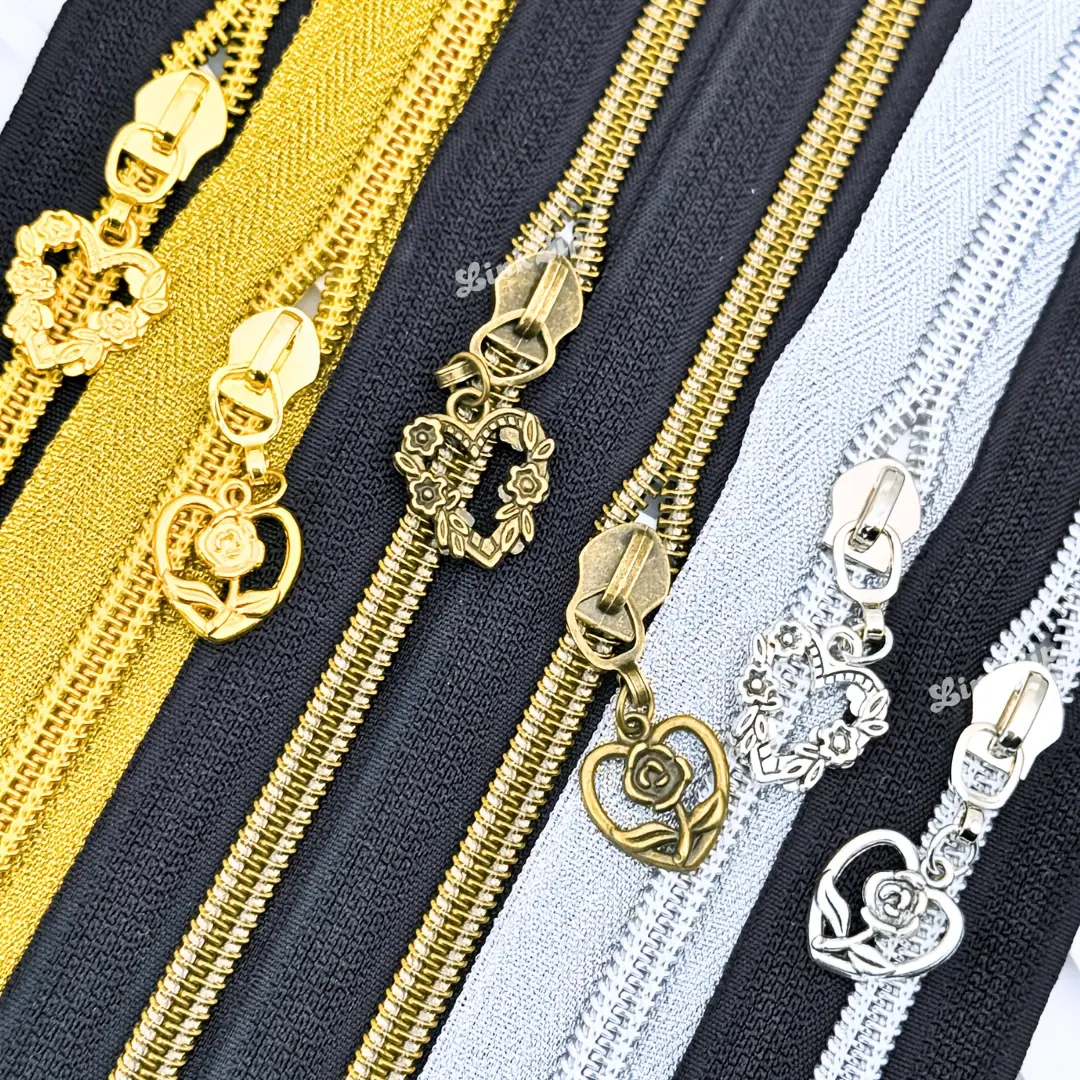 #5 5pcs Flower Zipper, Nylon Zipper with Rose Garland Shaped Pull, Sewing Accessory, Suitable for Making Coats, Shoes, Cushions, Wallets etc. , Ideal for Wallet Making and Handmade DIY Wallet Crafting