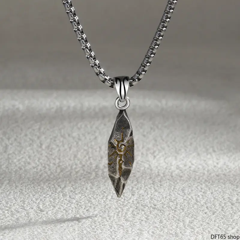 Vintage Long Sweater Chain Necklace With Mixed Tone Meteorite Wish Stone Pendant Polished Matte Metal Chain Flexible Adjustable Length Unisex For Men Women Hip Hop Street Daily Matching Minimalist Personality Decorative Neck Jewelry Accessory