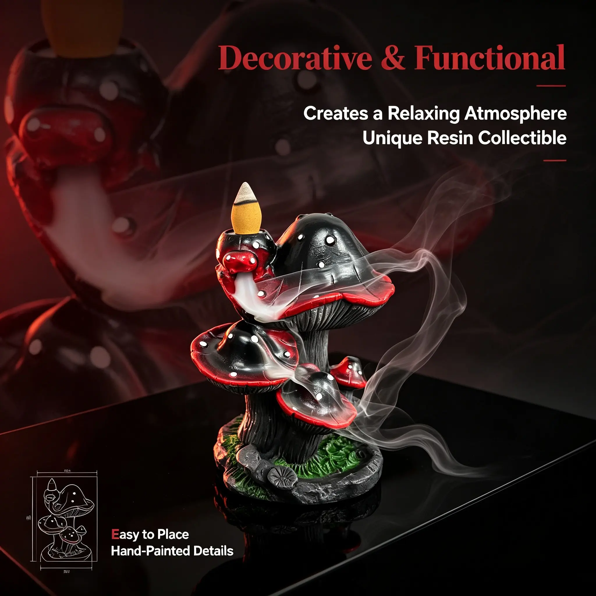 Dark Gothic Mushroom Incense Burner, Incense Holders, Unique Desktop Decor, High Aesthetic Aromatherapy Diffuser, Relaxing Home Atmosphere, Calming Home Fragrance, Perfect for Photoshoots, Fragrance, Home Fragrance Products