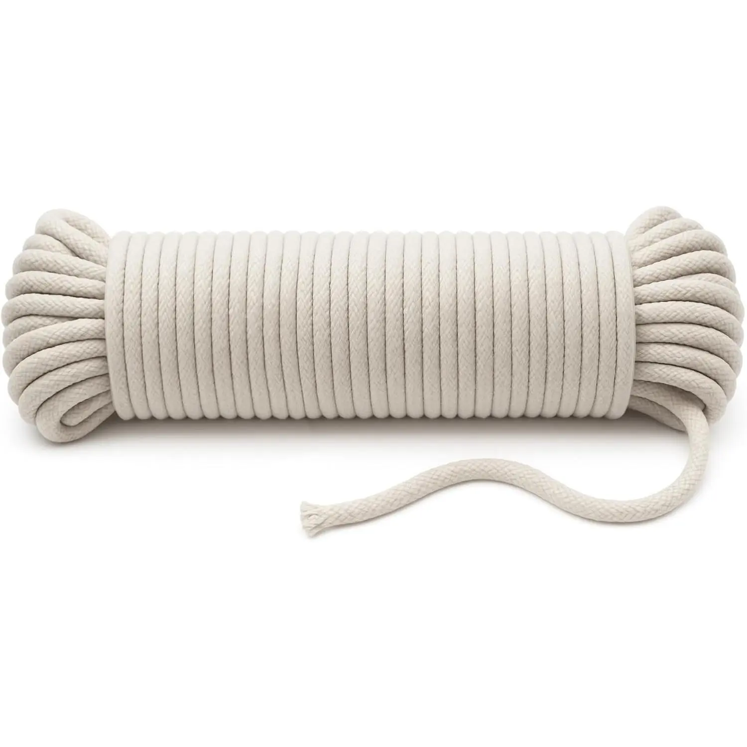 100 ft 4mm Braided Cotton Rope Clothesline, Heavy Duty High Strength Shock Absorbing All-Purpose Cord for Tie-Down, Swinging, Camping, DIY Projects, Crafts & Outdoor Survival Gear
