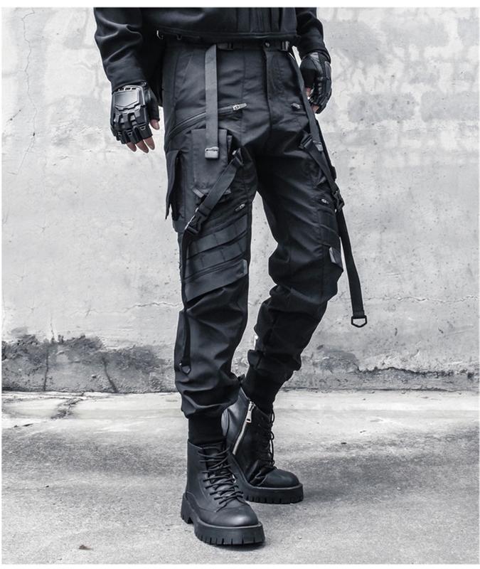 Kyn Apparel Techwear Functional Cargo Pants Men Fashion Tactical Ribbons Design Trousers 2025 Spring Hip Hop Streetwear Pants Black