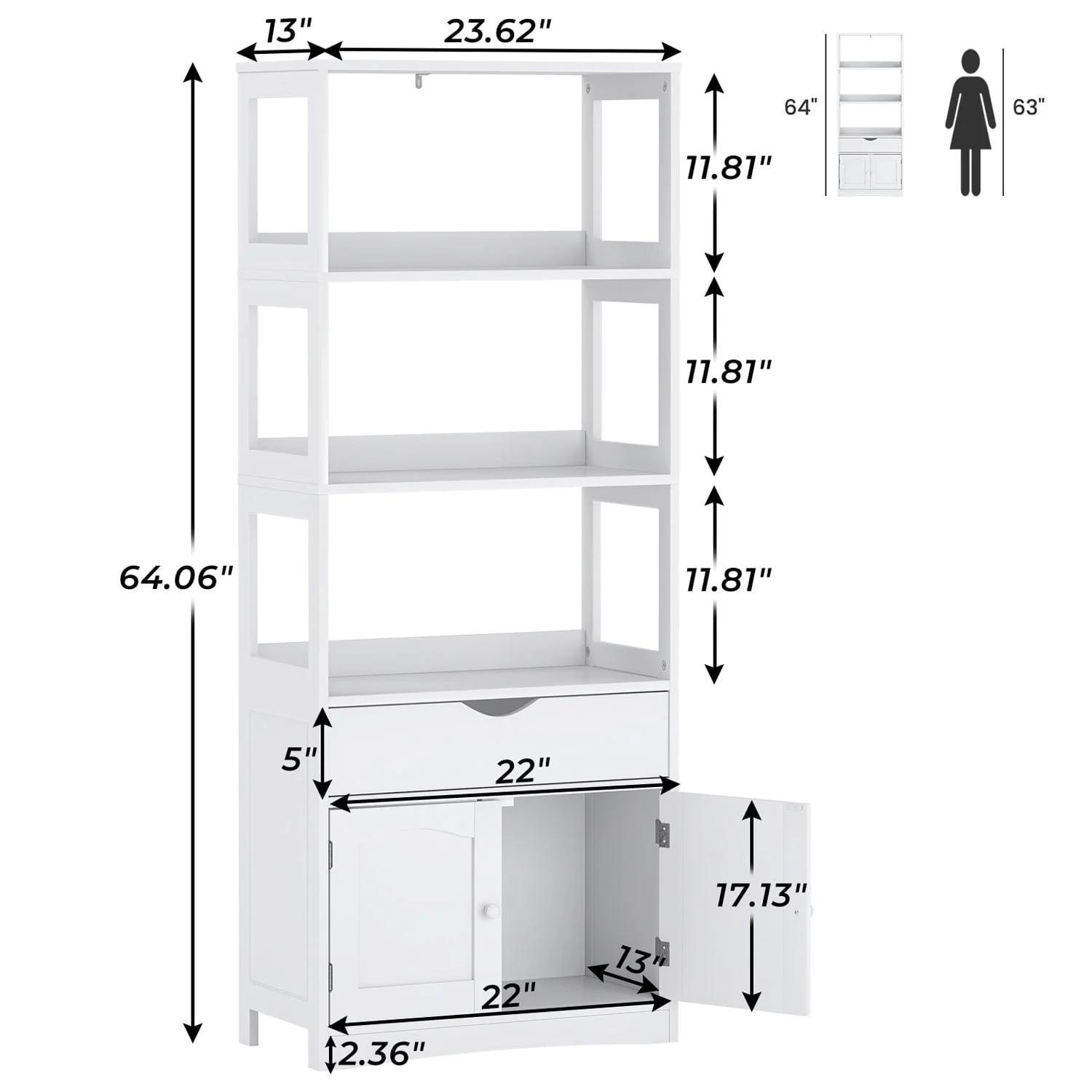 64 Inches Freestanding Storage Cabinet Furniture White