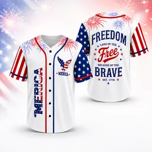 USA Baseball Jersey Men Women Freedom Land of the Free Patriotic Red White Blue Tee Patriotic Sports Shirt 4th of July Independence Day Apparel Casual American Flag Tops