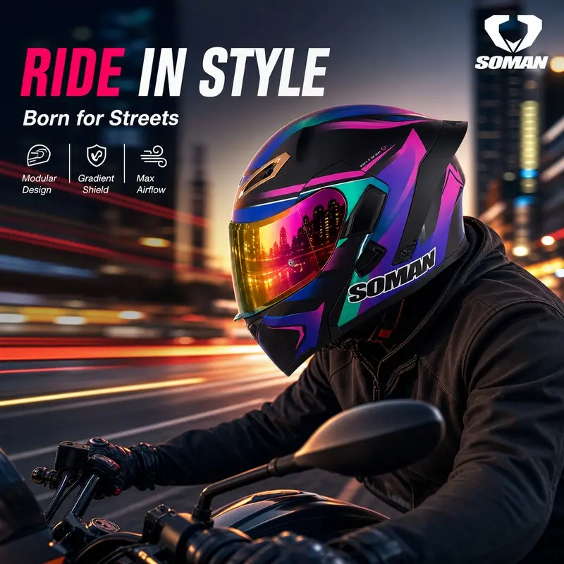 3C DOT Dual Certified Carbon Fiber Flip Up Helmet Unisex Dual Lens Lightweight Modular Motorcycle Helmet