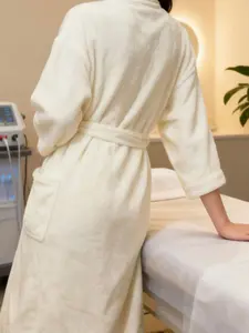 Winter Bathrobe Coral Fleece Thick Soft Unisex Seven-Quarter Sleeve Medium-Length, Customizable Spa Wear, Comfortable and Warm