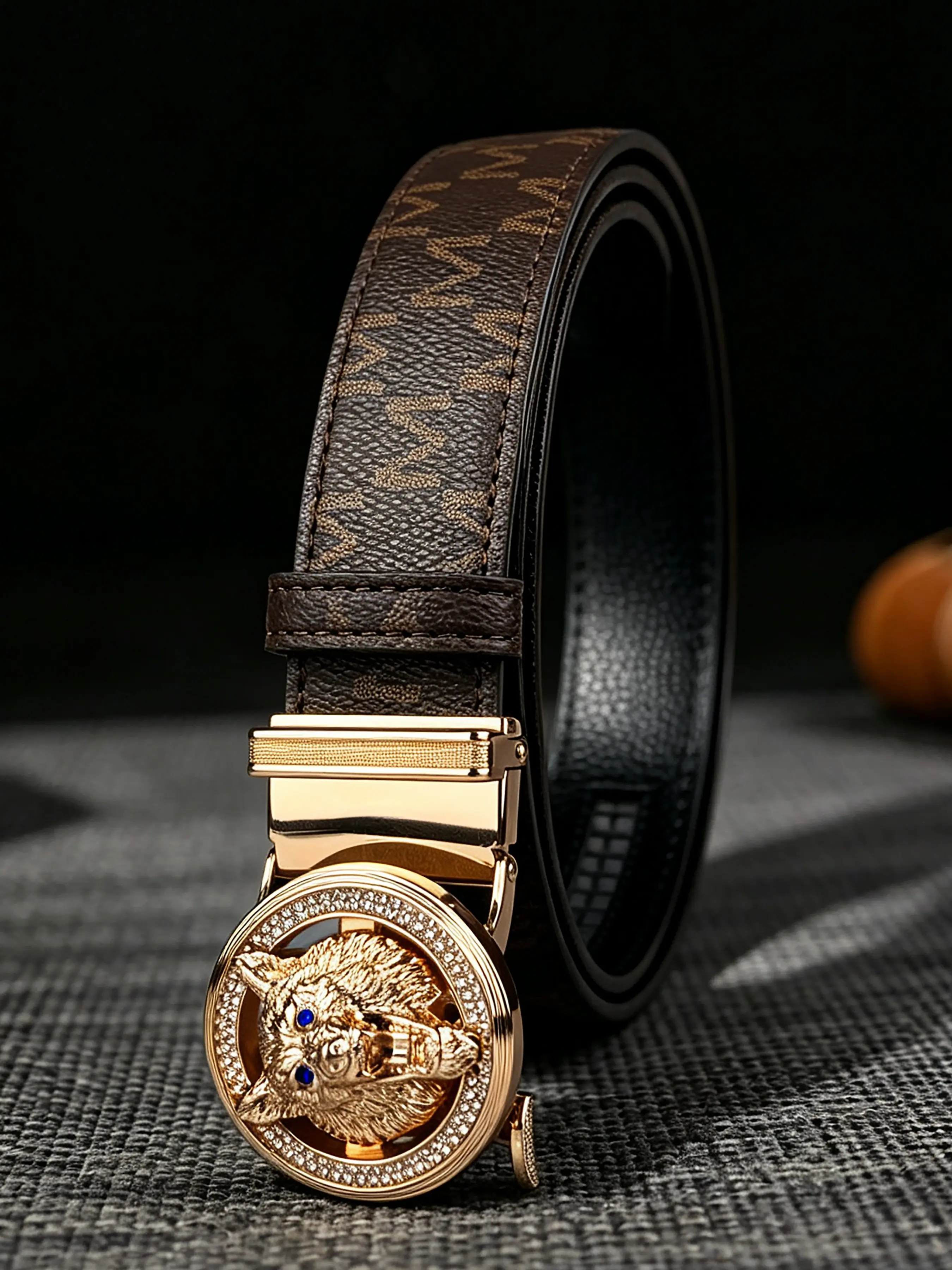 Wolf Head Alloy Automatic Buckle Belt, 1.38in/3.5cm Fashion Embossed Belt, Perfect for Valentine's Day, Halloween