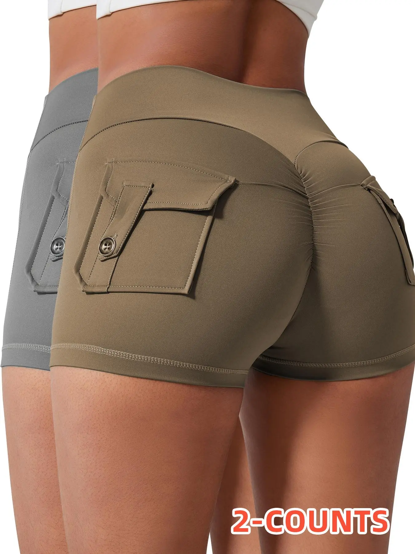 Women's Solid High Waist Pocket Sports Shorts, Sporty Comfy Breathable Skinny Shorts for Yoga Gym Workout Running, Ladies Sportswear for All Seasons Activewear