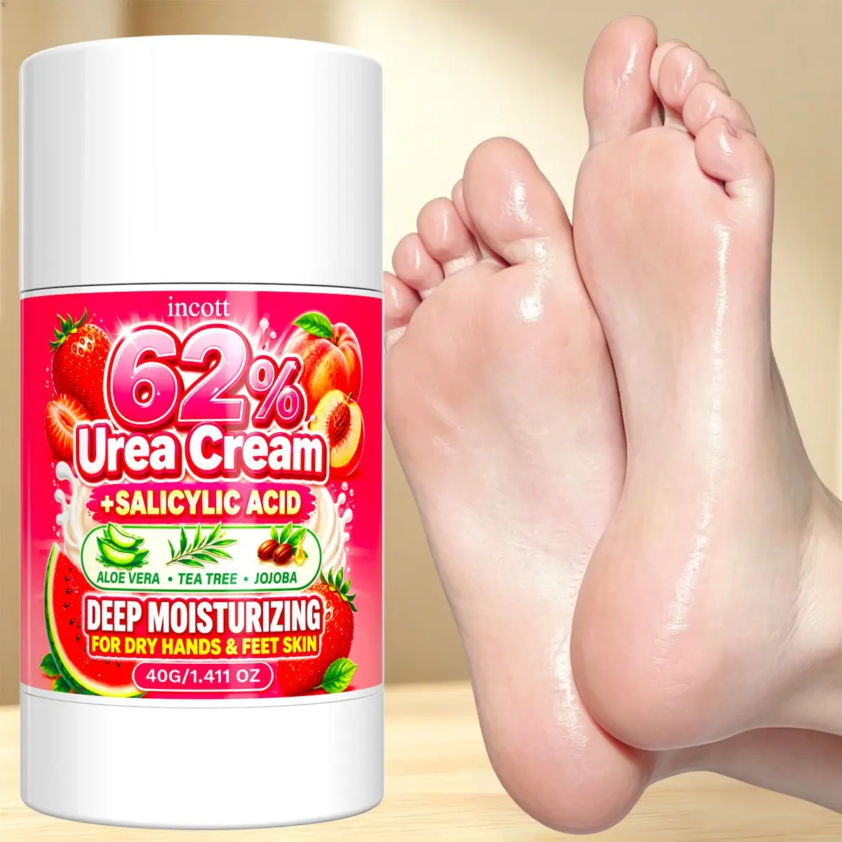 Urea Foot Cream, Foot & Hand Care, Urea Moisturizer Body， 62% Urea Cream Gently Exfoliates While Deeply Hydrating and Moisturizing. With Salicylic Acid, Aloe Vera & Tea Tree – Softens Calluses, Smooths Cracks. Non-Greasy, Fast-Absorbing.