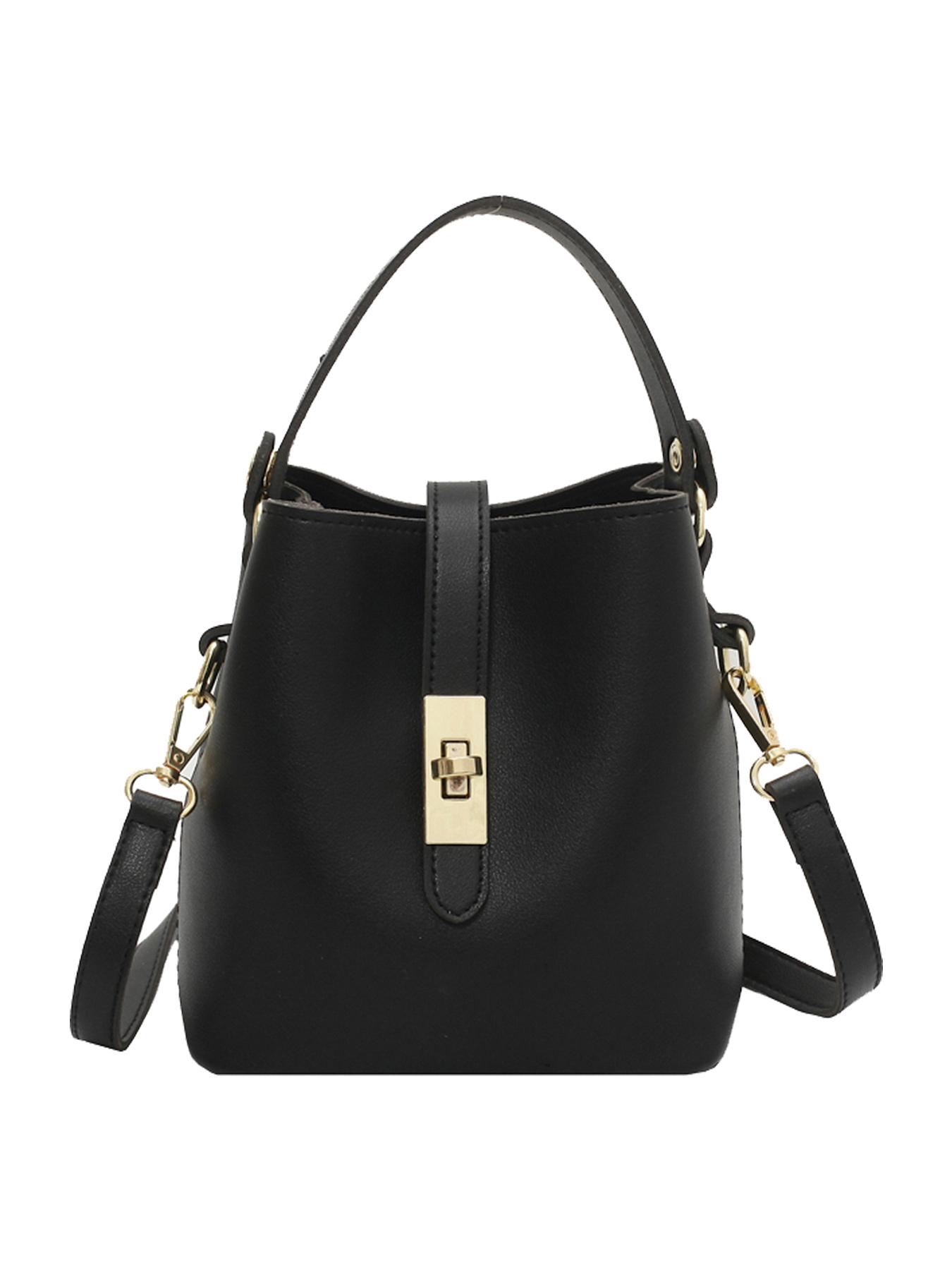 Niche design bucket crossbody bag, simple textured metal buckle decorated single shoulder crossbody handbag, fashionable and versatile daily commuting essential item, large capacity suitable for office workers, shopping, etc.