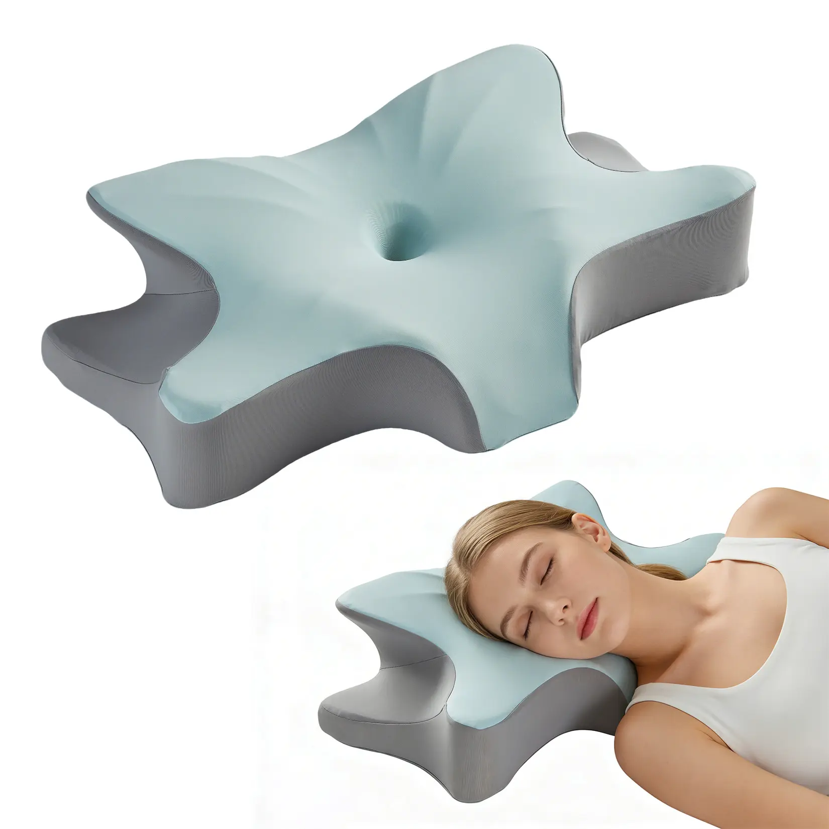Ergonomic Neck Support Memory Foam Pillow – Orthopedic Contour Bed Pillow with Breathable, Cooling, Washable Cover – Ideal for Side, Back & Stomach Sleepers