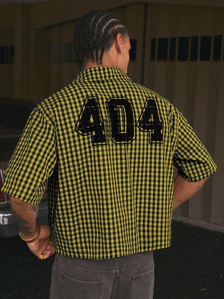 Men's Regular Fit Letter & Number Print Short Sleeve Shirt, Casual Street Soft Comfy Gingham Shirt for Summer, Men's Top for Daily Wear