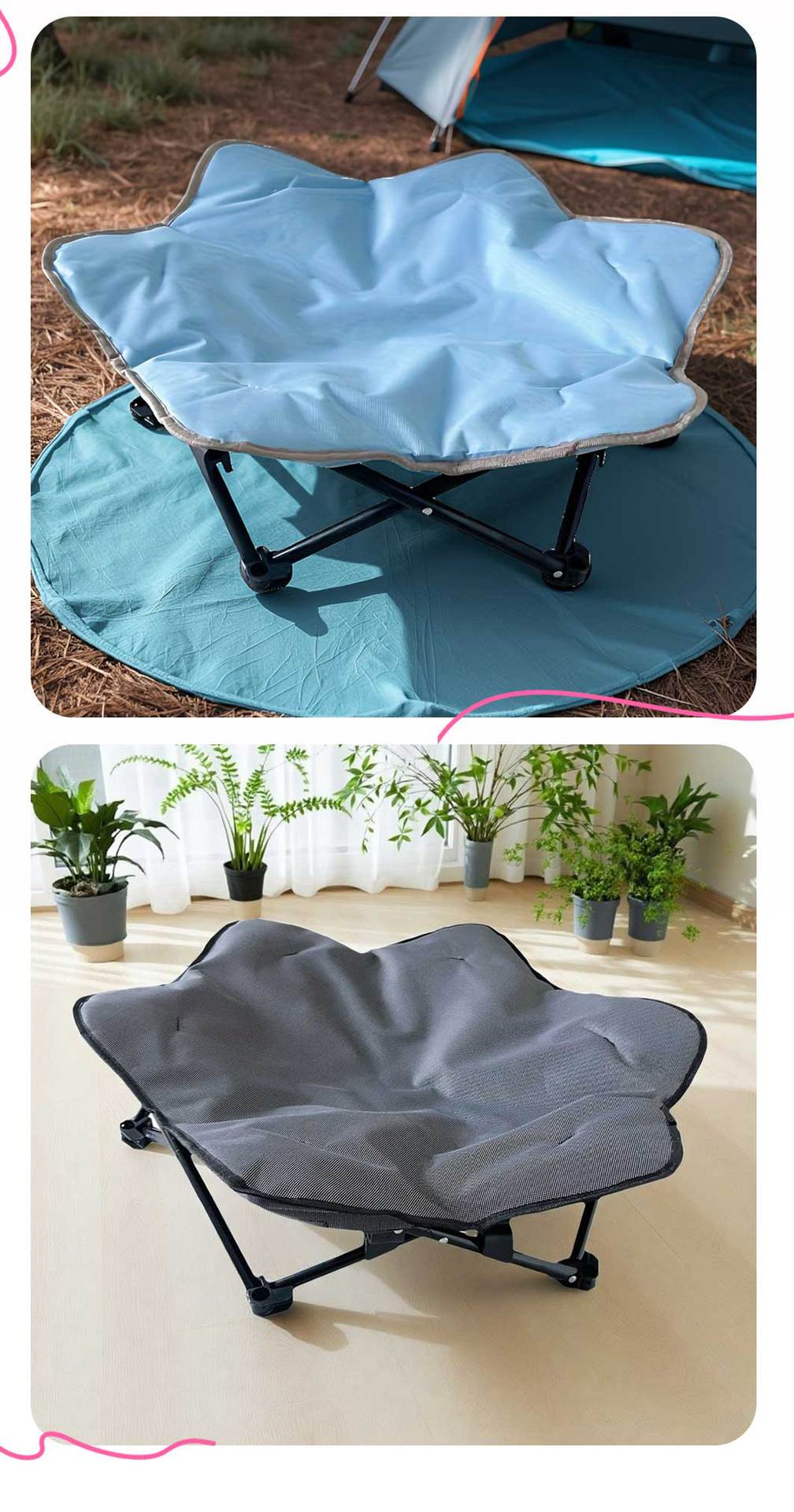 Winter Warm Dog Bed, Quilted Foldable Pet Bed, Sturdy Hexagon Portable Pet Cot for Cats & Dogs, Indoor Outdoor Use