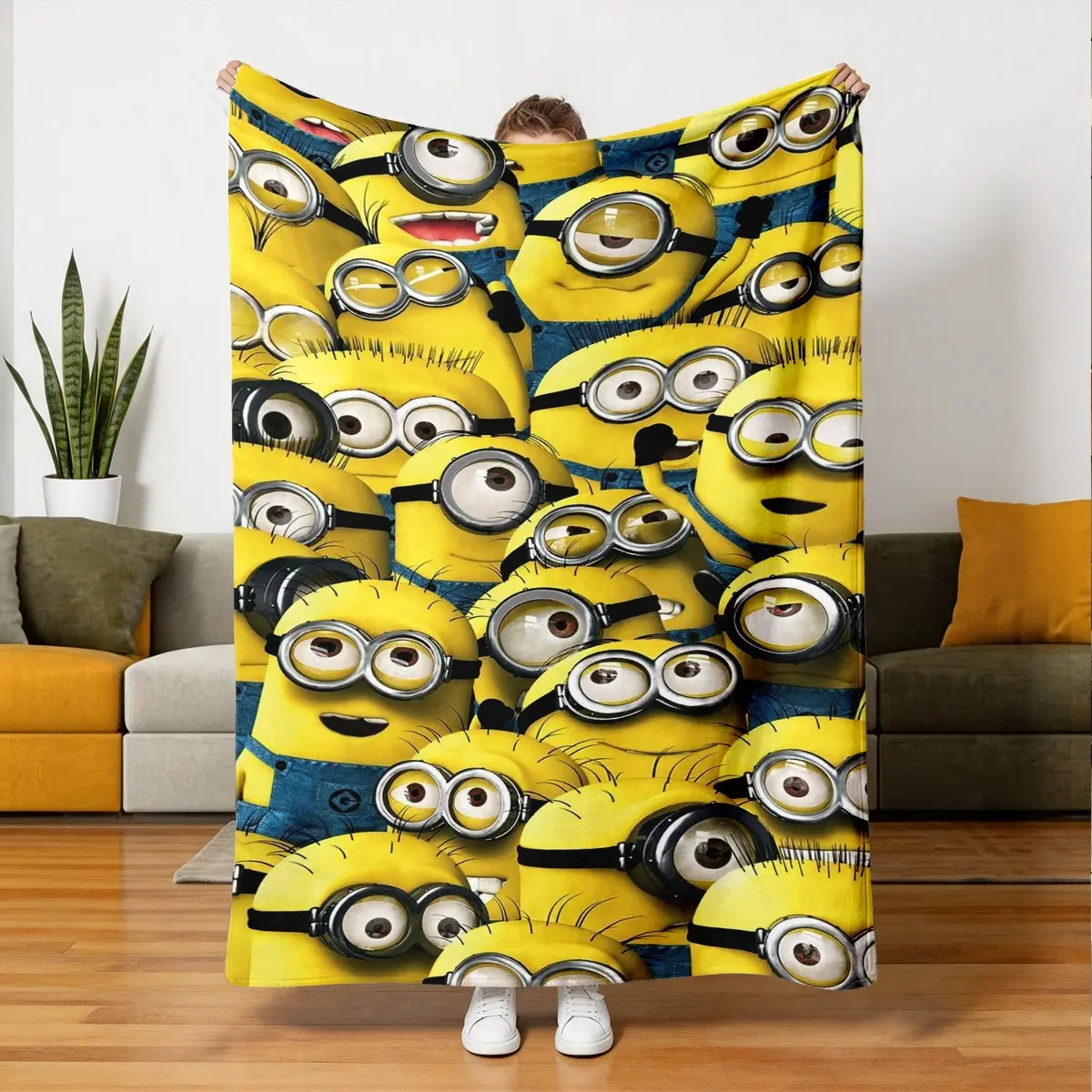 Soft Flannel Blanket with Minions Print, Cozy and Warm, Ideal for Sofa, Bedroom, Nap Time, Multi-Scene Use, Comfortable and Skin-Friendly