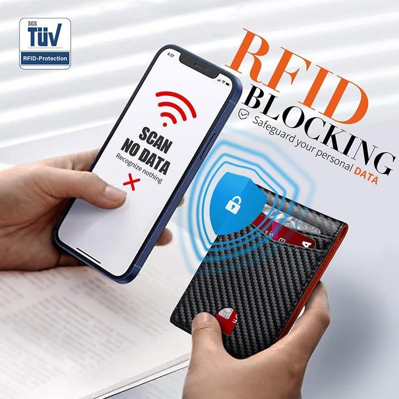 Men's ultra-thin wallet, ultra-fiber leather wallet, Men's wallet - RFID front pocket, double folding wallet, minimalist credit card case