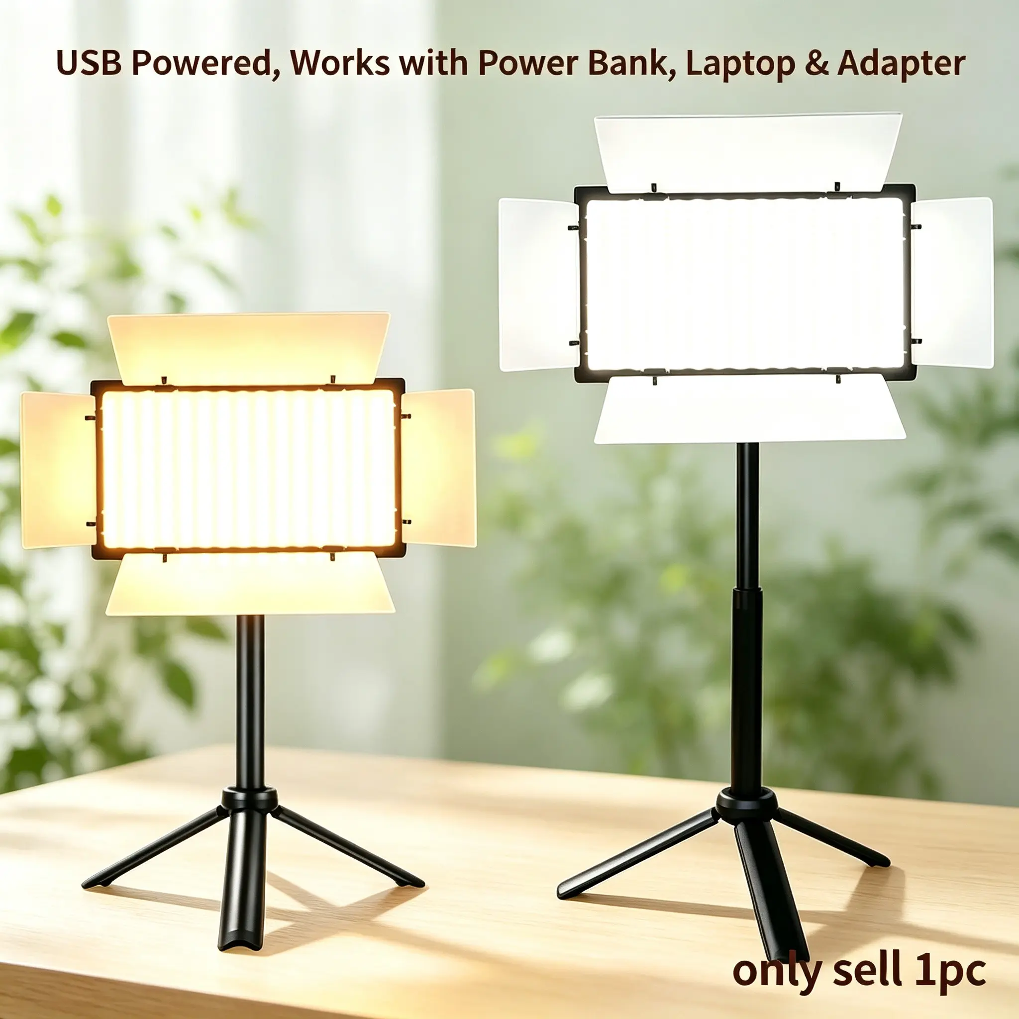 Professional LED Panel Light Kit with Four-Lobed Diffuser, Adjustable Color Temperature, USB Control, Mini Metal Tripod, Live Streaming Gear, Photography Lights