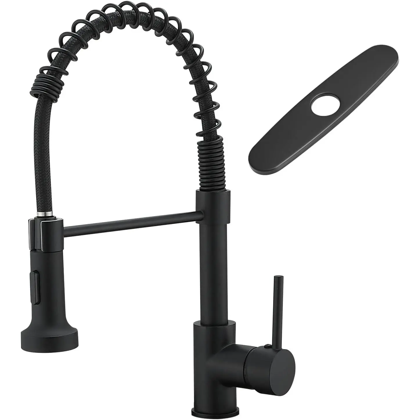 Matte Black Commercial Single-Handle Pull-Down Sprayer Kitchen Faucet - Synthetic, Dual-Mode, Self-Install Fixture for Households