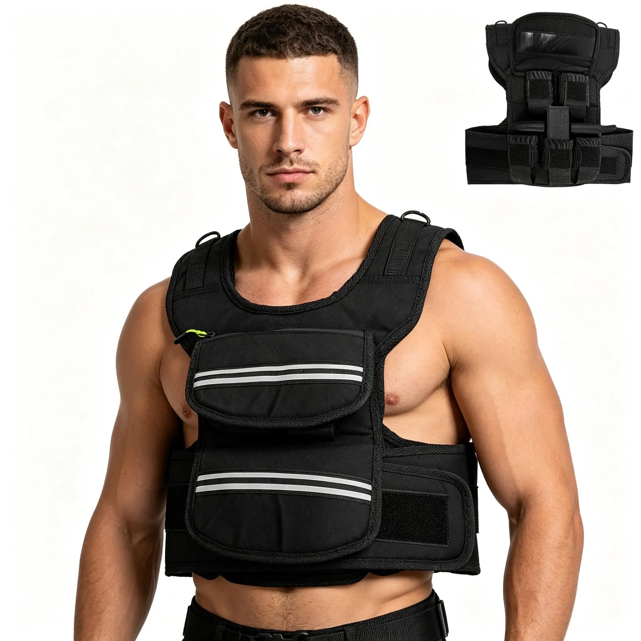 GARVEE Weighted Vest for Men,25 LBS Adjustable Weight Vest with Shoulder Pads/Reflective Stripe/Pockets for Running Walking Home Gym,Black