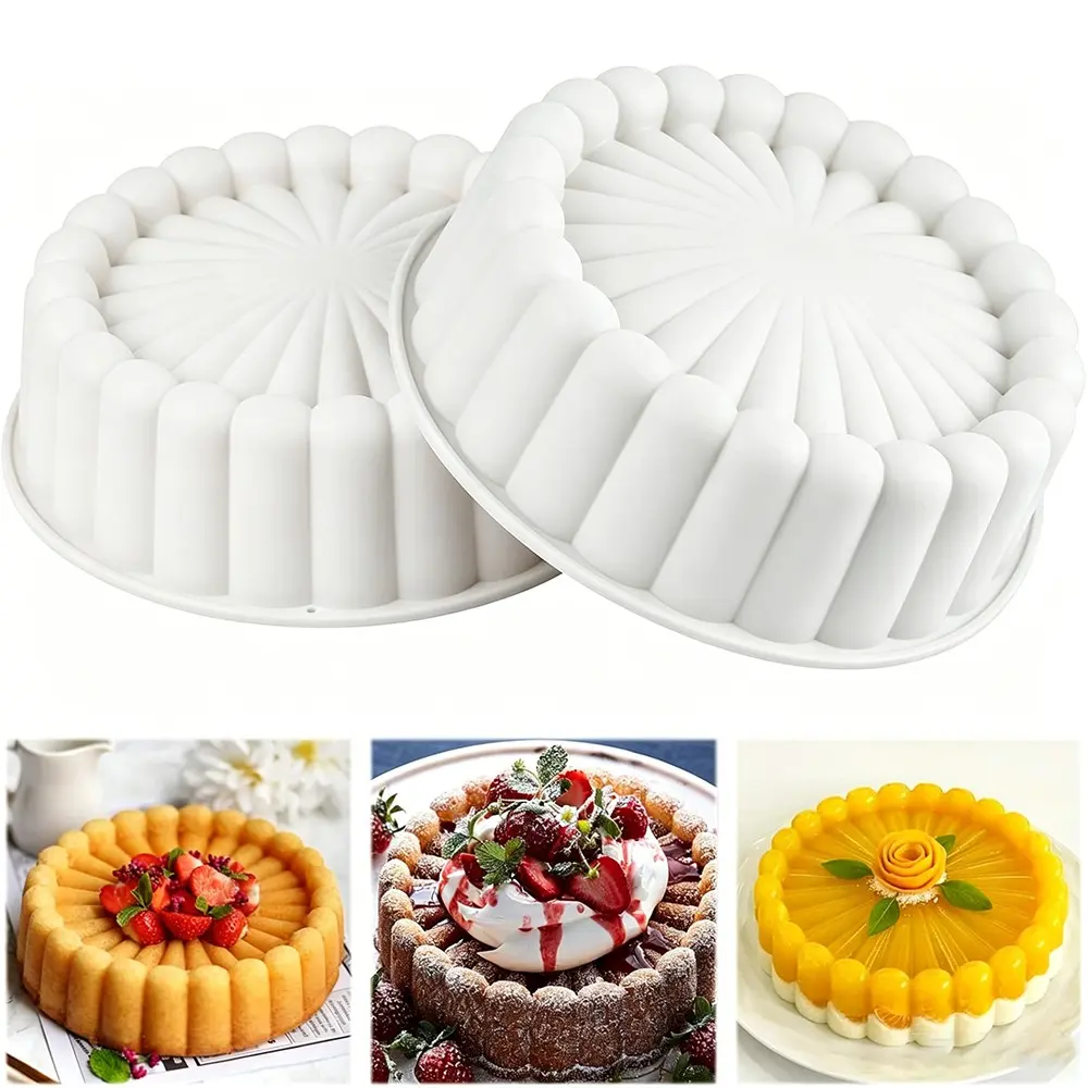 2 Piece Charlotte Cake Pans, 8 Inch Round Non-Stick Silicone Mold, Round Silicone Molds, Ideal for Cheesecake, Chocolate Cake, Rainbow Cake, Strawberry Shortcake, Brownie Tart, Baking Supplies