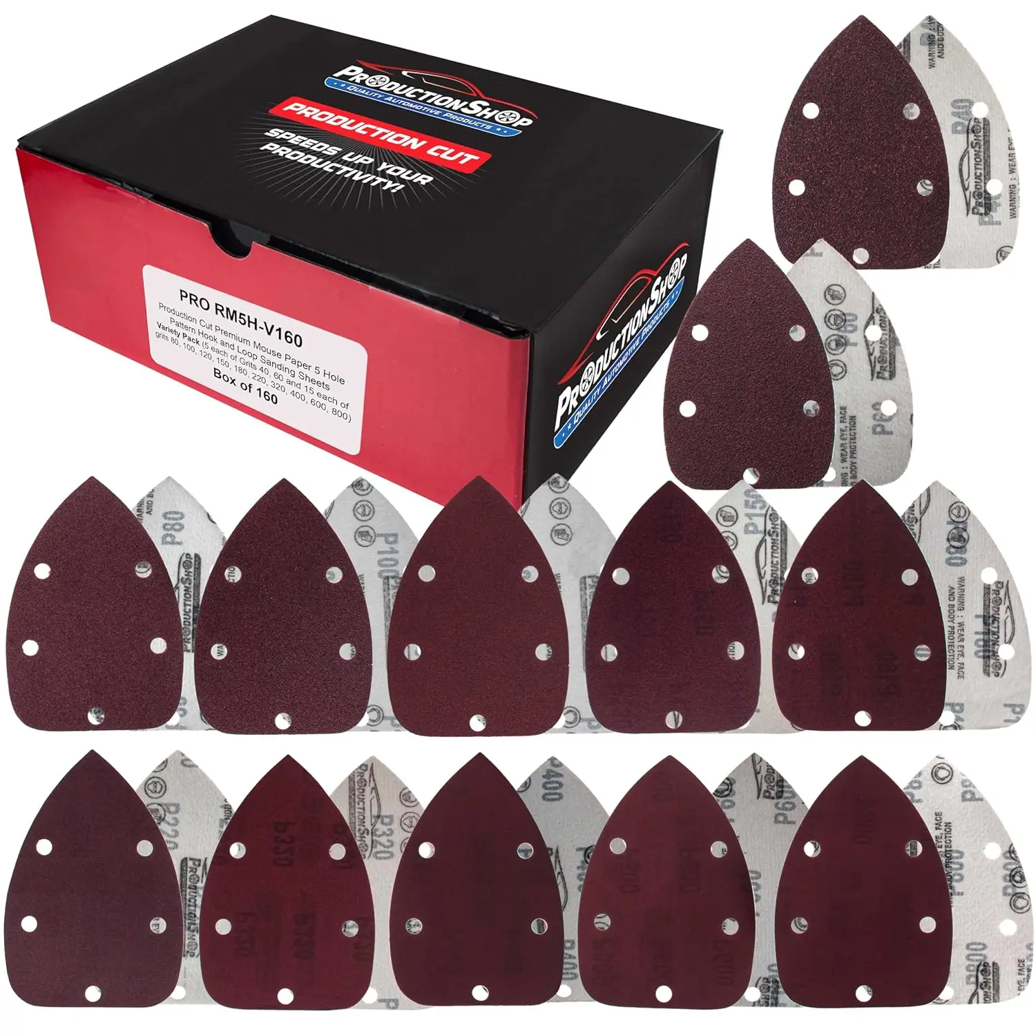 5-Hole   Detail Sander Sandpaper Sheets, 160 Disc Variety Pack, Grits 40, 60, 80, 100, 120, 150, 180, 220, 320, 400, 600, 800 - Hook & Loop - Woodworking Furniture