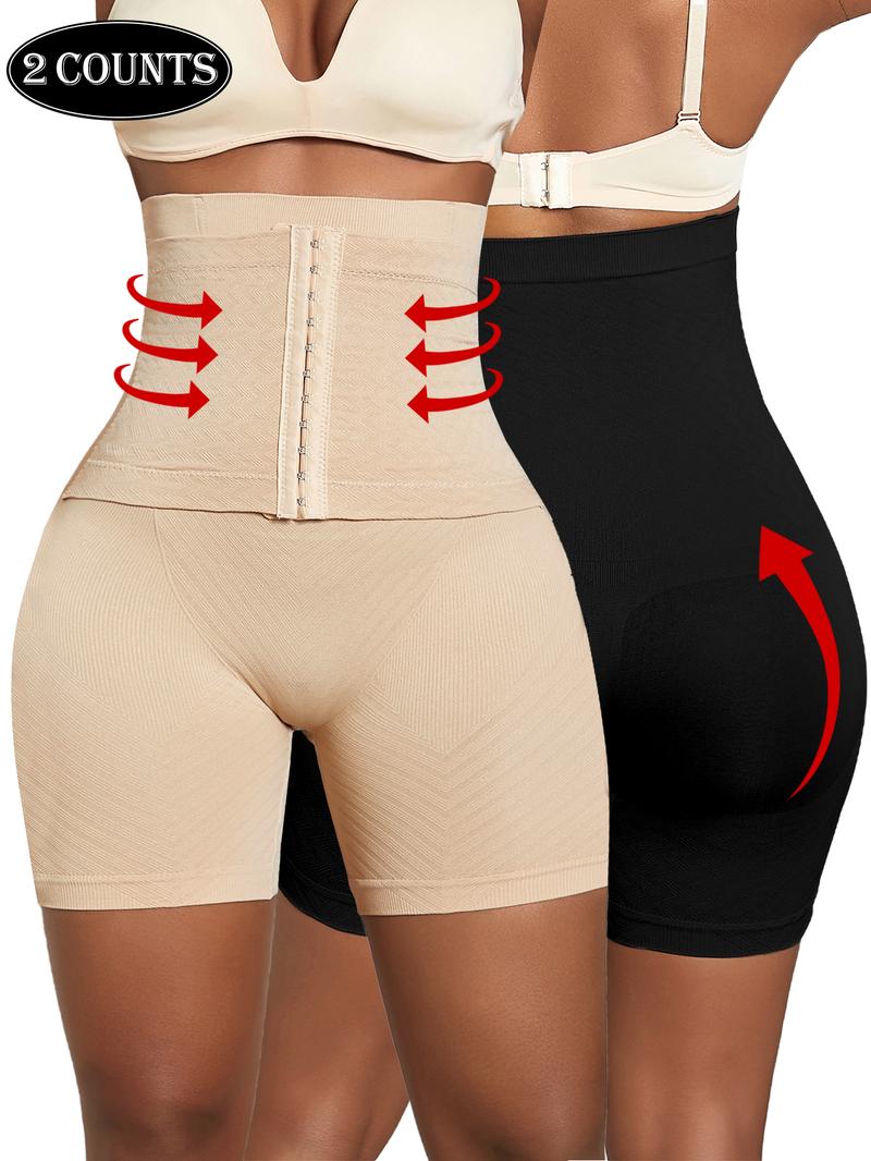 Women's Solid High Waist Shapewear Shorts, Tummy Control Body Shaper, Seamless Panties Shorts, Women's Hook And Eye Waistband Shapewear Shorts