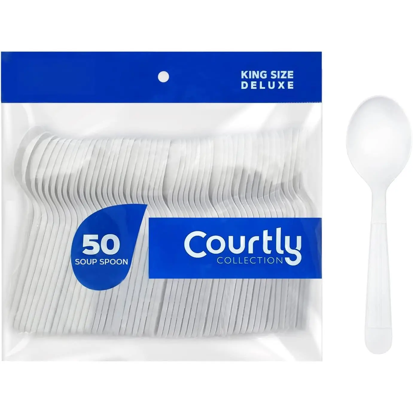 Heavy Weight Disposable Plastic Soup Spoons,White,Deluxe Size,50-Pack