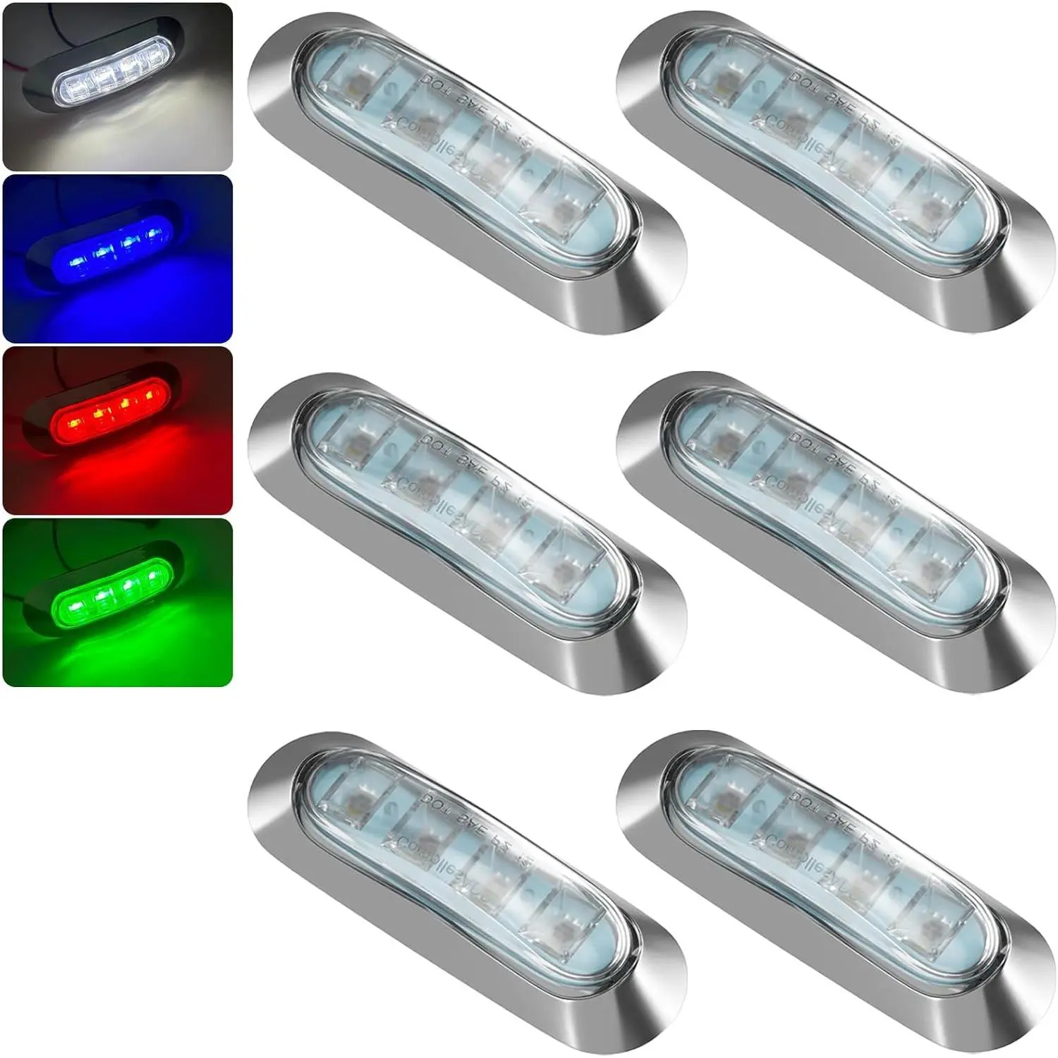 6Pcs 4LED RGBW Boat Courtesy Lights, 3.8'' Oval Waterproof Lights with RGBW Colors for Pontoon, Fishing Boat, Yacht, Oval Shape
