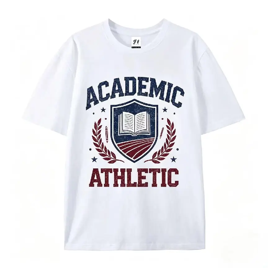 Vintage Distressed Academic Athletic Book Laurel Star Shield Graphic Oversized White Cotton T Shirt, College Prep Varsity Casual Tee, Back To School Outfit For Students