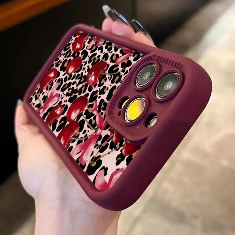 Leopard Cherry Pattern Case for iPhone 17 16 15 14 Pro Max 13 12 11 Plus Shockproof Non Slip Military-Grade Protection Silicone Cover Protector Screen Protector.QXB795