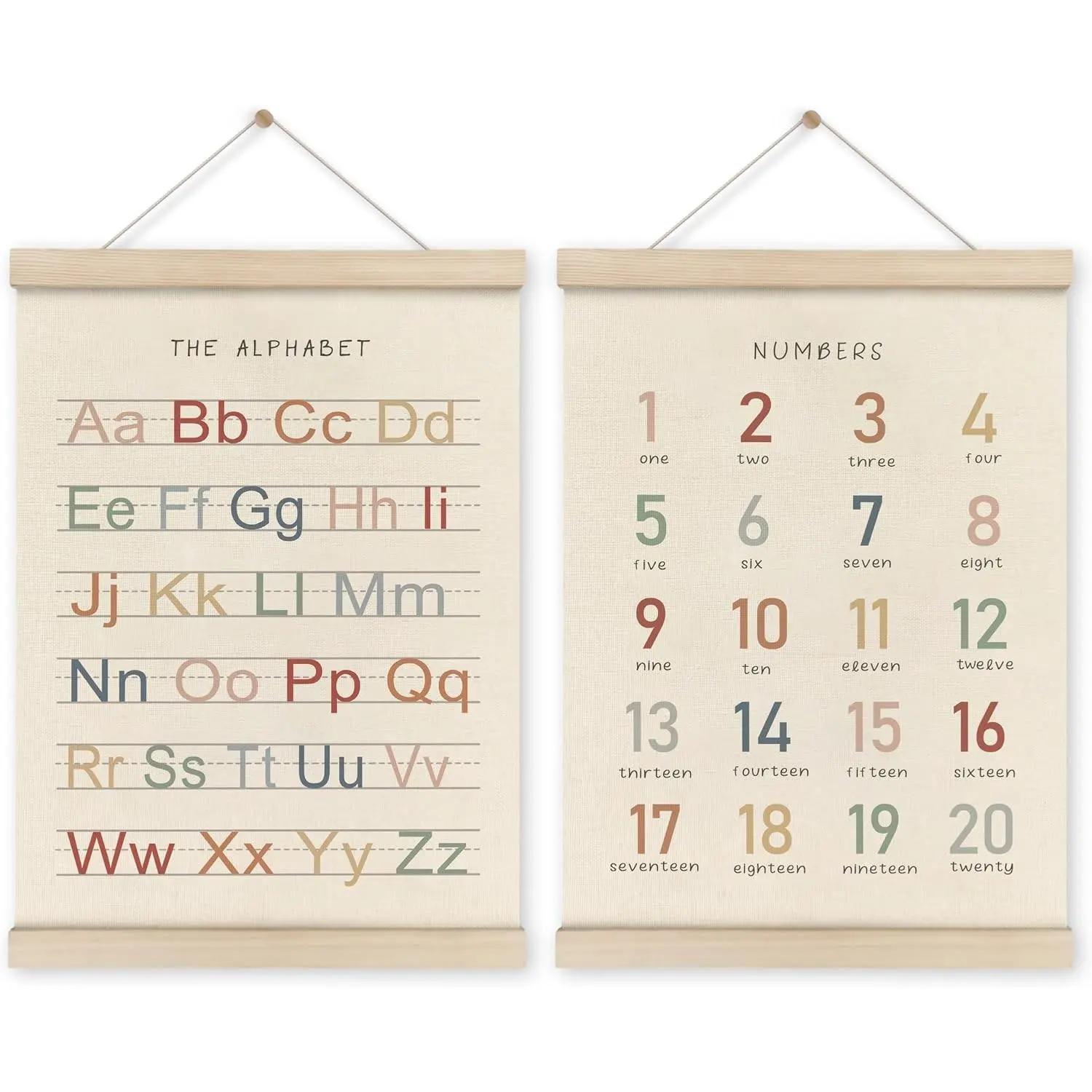 Alphabet Numbers Poster Hanger Frame Set of 2, Nursery Wall Decor, ABC Banner Wall Art with Wooden Frames, Alphabet Wall Hanging Decor for Toddler Playroom, 12x16 InchGift