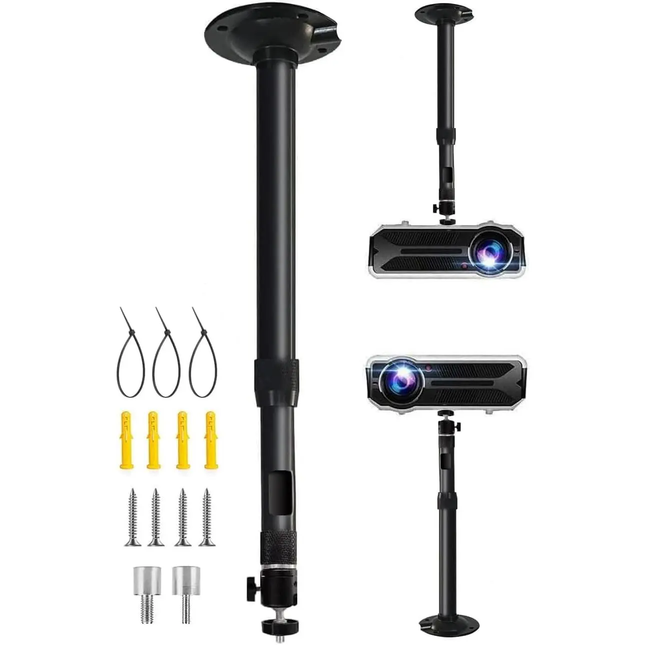 Projector Mount 360° Rotatable Projector Ceiling Mount Length 16 to 25.6 in / 41 to 65cm Ceiling Projectors Mounts Adjustable Bracket for Mini Projectors Black