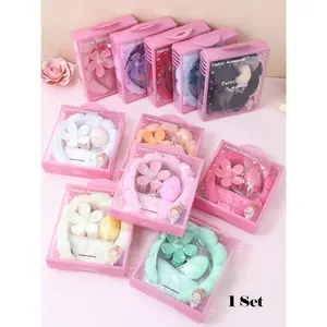 5 Pcs Girls Makeup Sponge & Spa Headband & Wristbands with Large Flower Hair Claw Clip, Hair Accessories Gift Set with Delicate Box, Suitable for Party & Daily Use