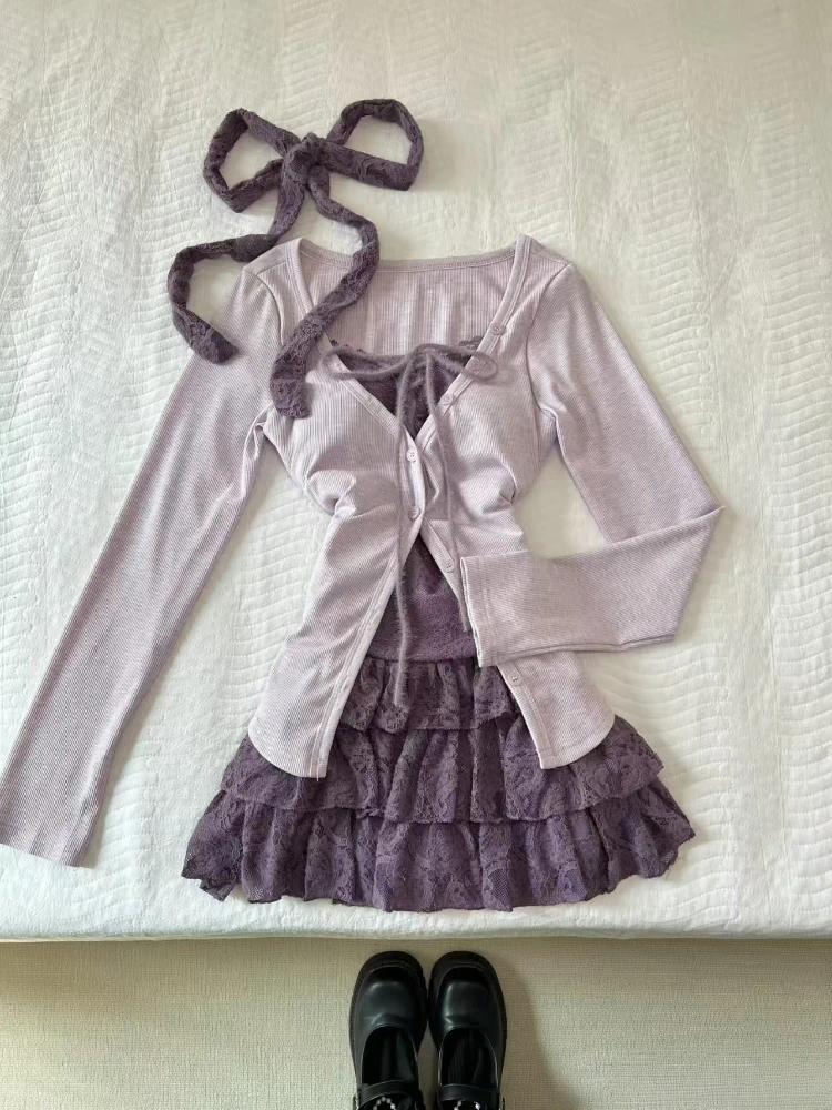 2026 New Women Birthday Rave Korean Fashion Gyaru  Coquette Outfits 2 Piece Set Fake Two Pieces Top + Mini Ruffle Skirts Chic