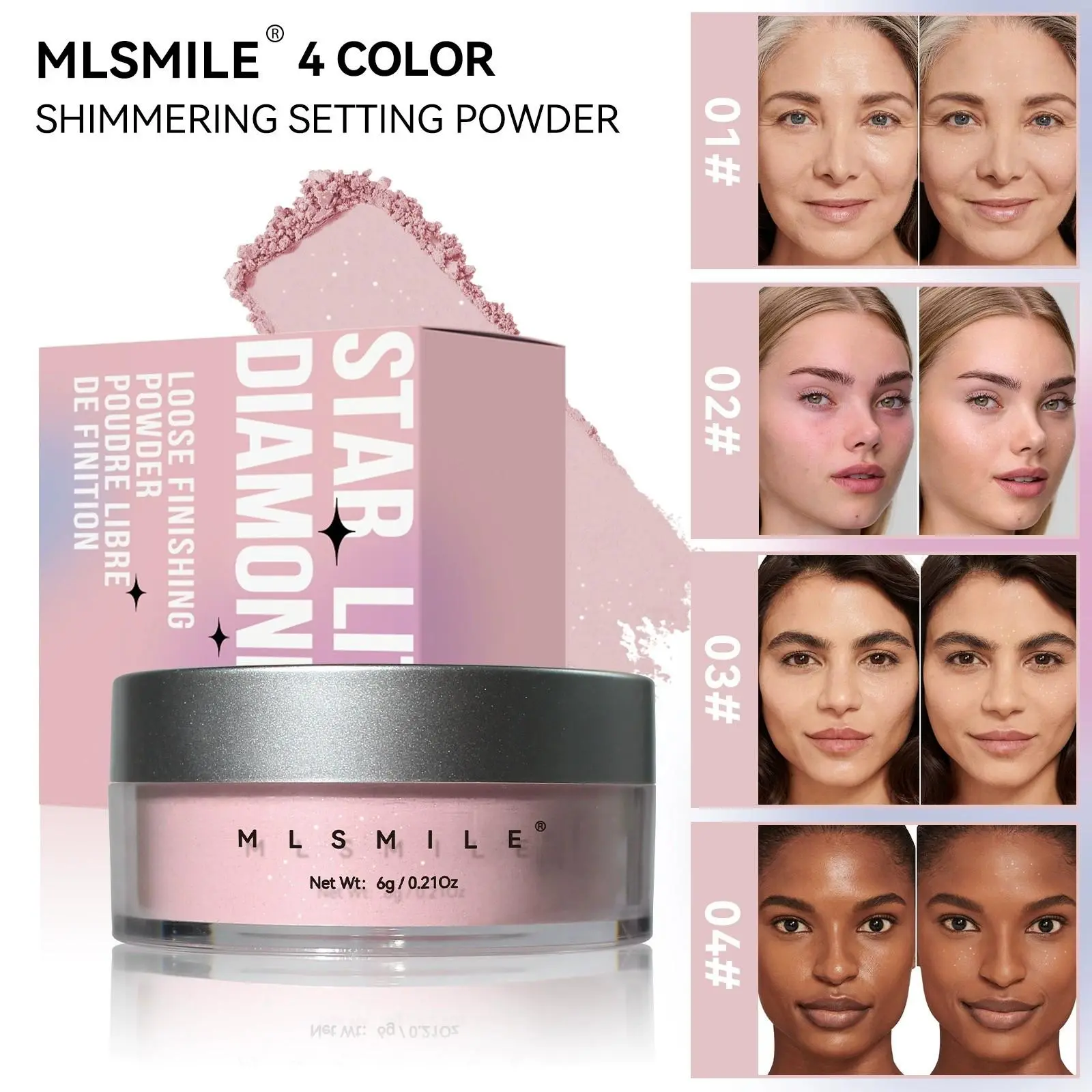 Shimmering Loose Powder 6g, Lightweight Natural Setting Highlighter, Concealer, Oil Control, Long-Lasting, Easy to Layer, Perfect for Radiant Skin