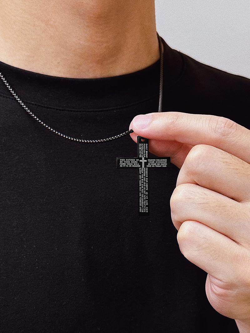 Stainless Steel Cross Pendant Necklace with Bible Verse Engraving, Unisex Jewelry with 24 Inch Chain, Perfect Gift for Any Occasion