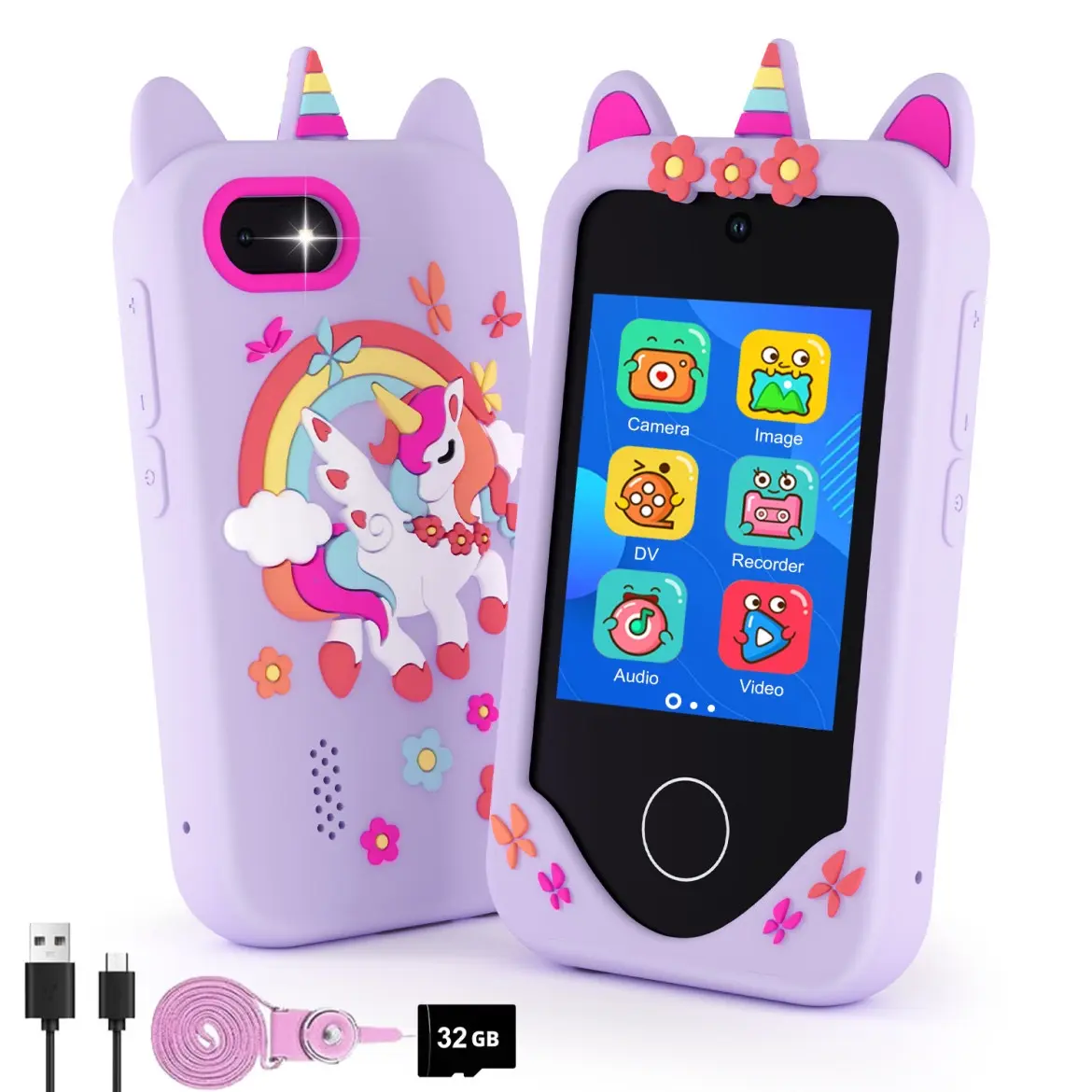 2.8 Inch Touch Screen Learning Digital Phone, 1 Count Smart Phone with Dual Camera, 8 Puzzle Games, Music Player, ABC Learning, Gifts with 32G Memory Card