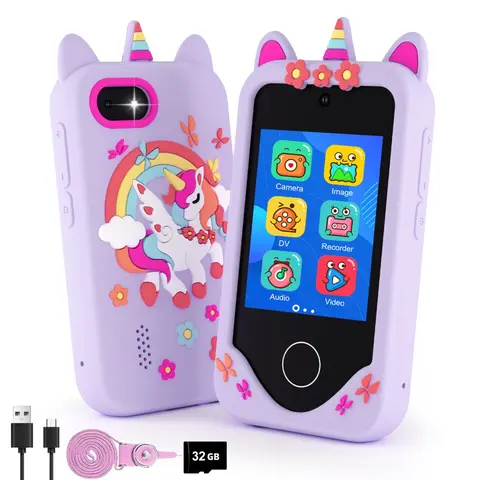 2.8 Inch Touch Screen Learning Digital Phone, 1 Count Smart Phone with Dual Camera, 8 Puzzle Games, Music Player, ABC Learning, Gifts with 32G Memory Card, Portable