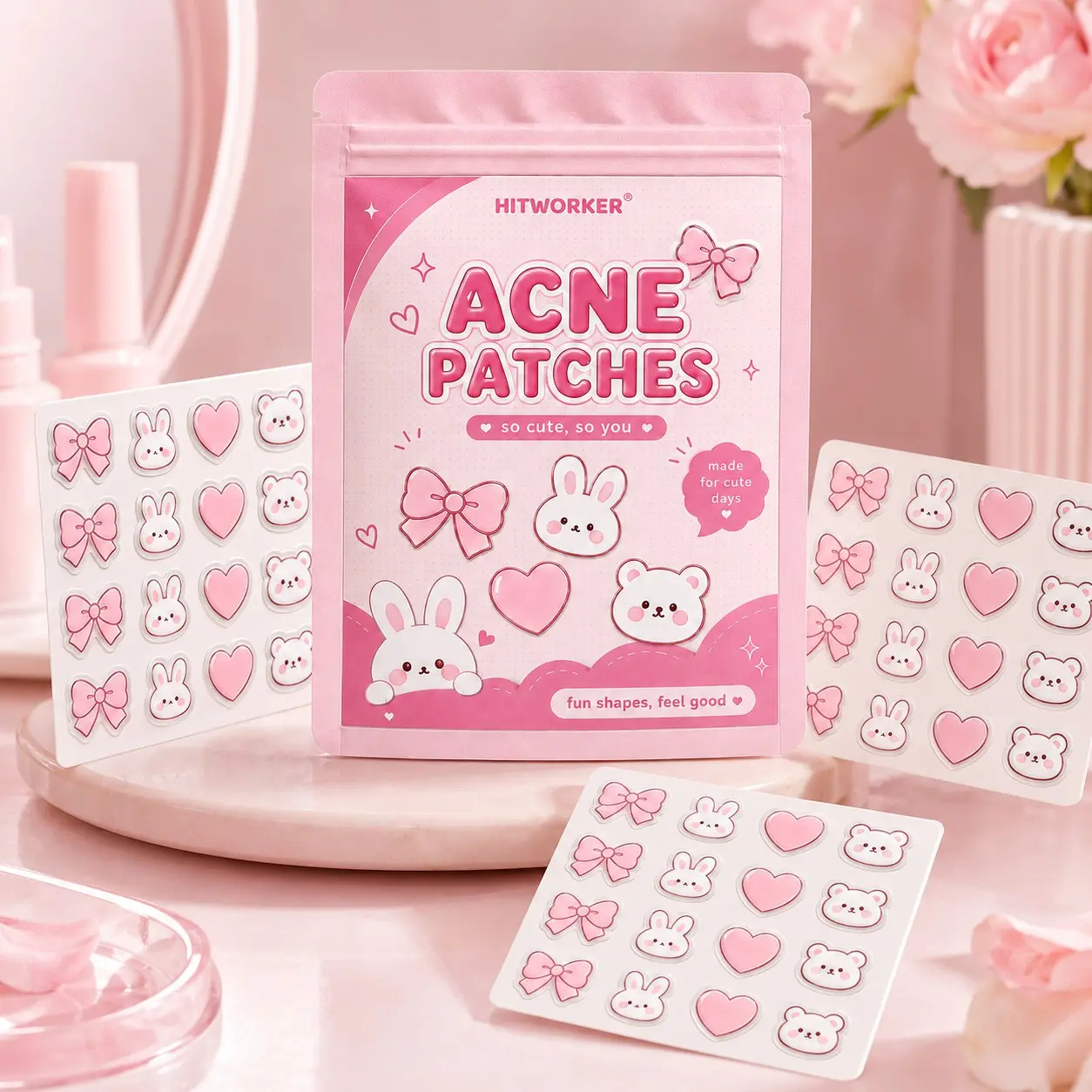 Cute Blemish Patch Stickers, Bow Bunny Heart & Bear Shapes, Facial Spot Cover Patches, Acne Patches For Face, Fun Kawaii Skin Stickers for Daily Use