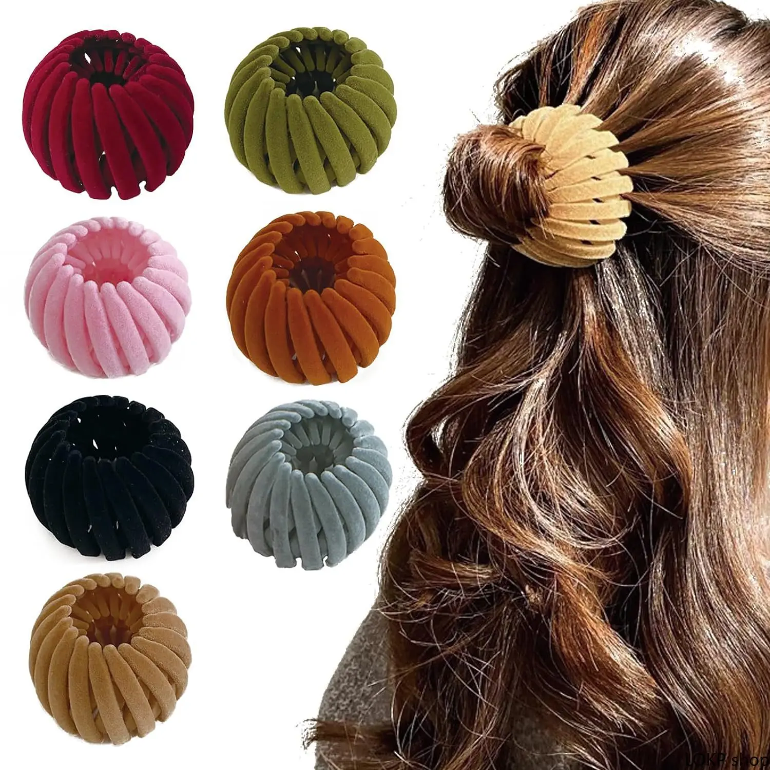 7-Pack Bird Nest Hair Clips for Women, Expandable Plastic Bun Makers, Bohemian Hollow-Out Style, Multicolor Female Accessories, Plain