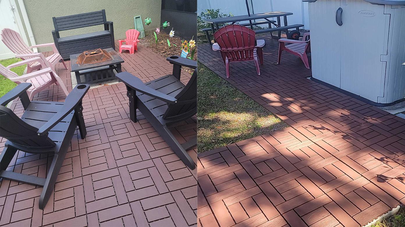 12-inch ZZ style interlocking deck tiles, DIY modular interlocking decking floor tiles, indoor and outdoor floor tiles, courtyard floor tiles that easy to install quickly ,44 pieces, Brown