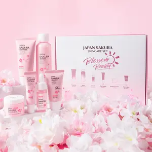 6PCS Sakura Skincare Kit | Complete Facial Care (Cleanser, Toner, Serum, Eye Cream, Cream) | Deep Moisturizing, Even Tone, Perfect Gift for Her/Mom