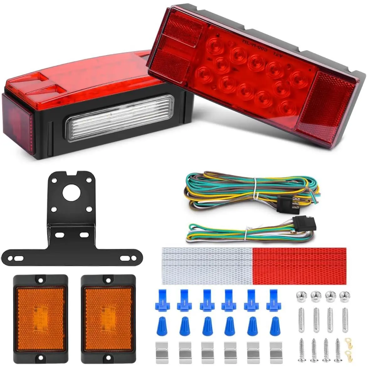 Nilight 2PCS Rectangular Trailer Light Kit - 12V Submersible Waterproof Stop Turn Tail Side Marker License Lamps with Reflective Stickers & License Plate Bracket for Boats, Tractors, Snowmobile Utility Vehicles
