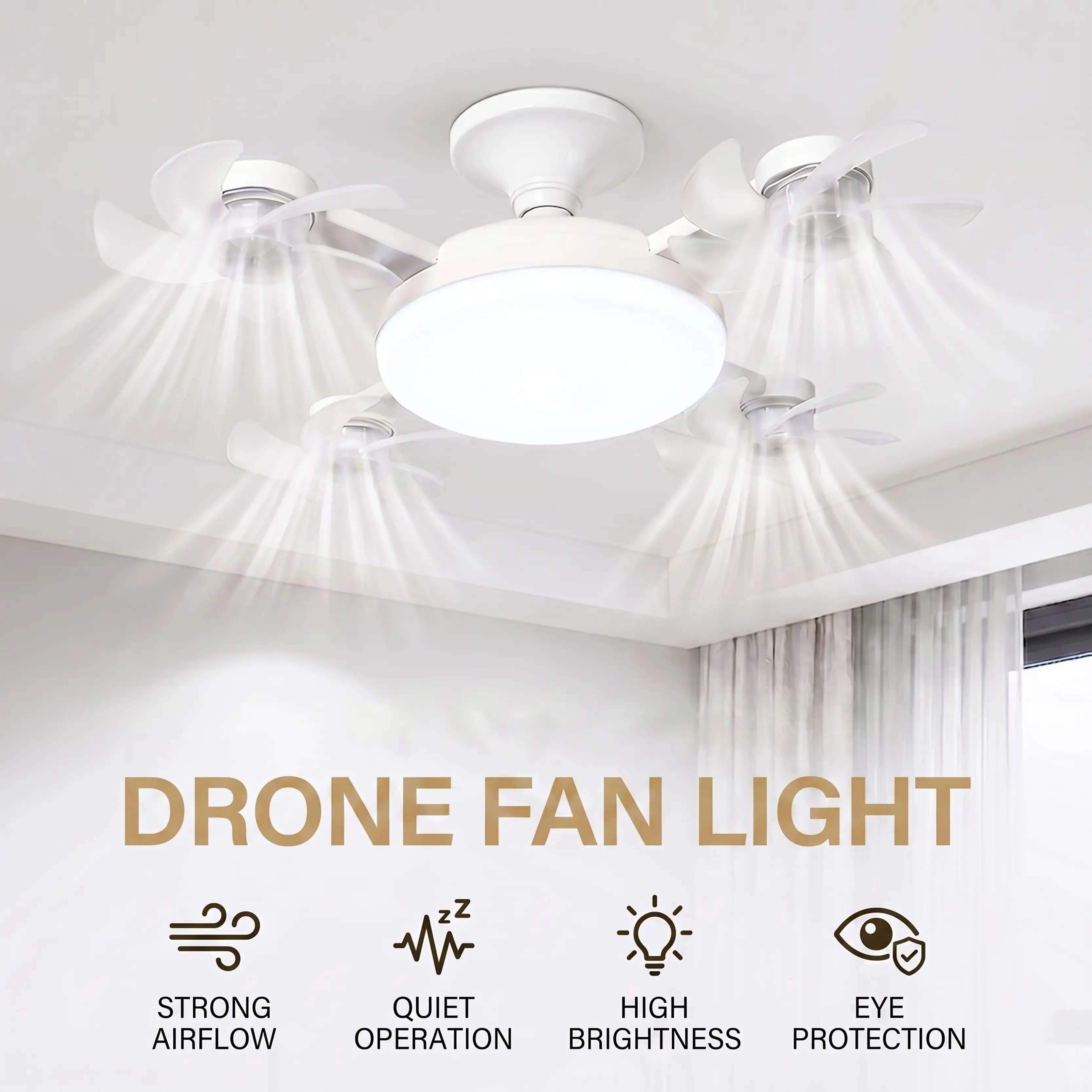 Foldable LED Ceiling Fan Light with Remote Control, E27 Socket Compatible, Adjustable Lighting & Functions, 3-Blade 50W or 4-Blade 60W Bedroom Fan
