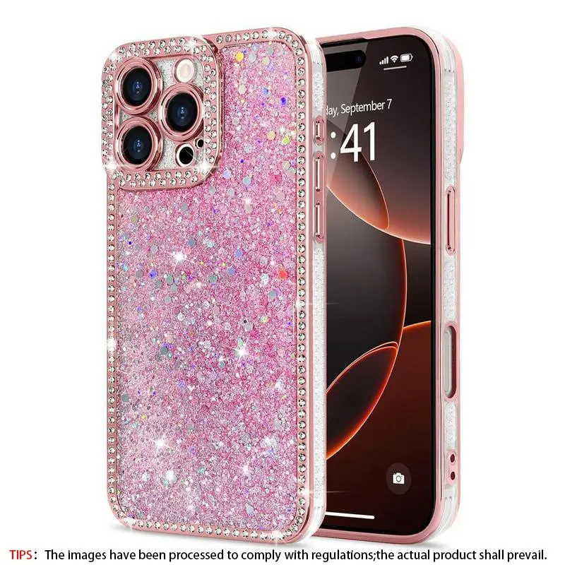 Glitter Phone Case with Rhinestone Decor, Shockproof Phone Protective Cover, Stylish Shockproof Cover, Phone Accessories Compatible with iPhone 11 12 13 14 15 Pro Max, Casing, Shockproof Cellphone, Smartphone Shell, TPU Smartphone Cover