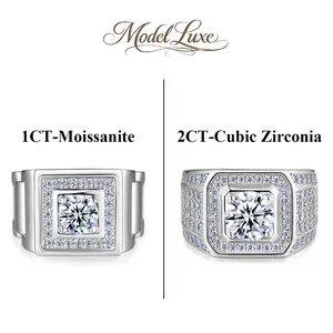 ModelLuxe Moissanite Rings for Men 18K White Gold Plated Men's Ring Lab-Created Anniversary Birthday Gift for Him # Summervibes
