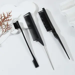 3-Piece Hair Comb Set, Nylon Detangling Brush, Steel Needle Tail Comb, Dual-Head Edge Control Comb, Ideal for Barbers, Salons, Men and Women