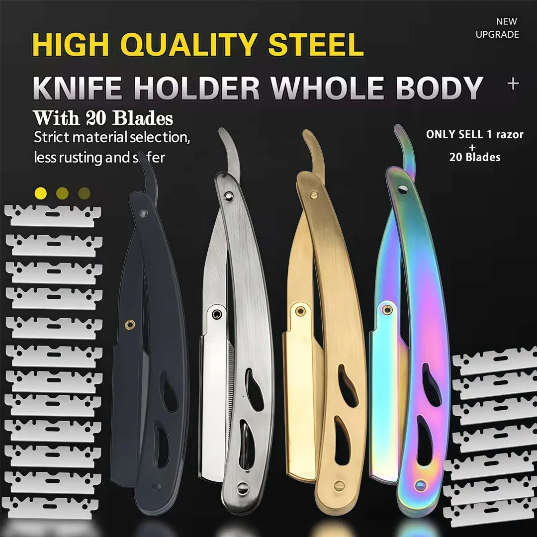 Men's Foldable Stainless Steel Shaver, Body Groomer Shaver, Shaving Razors, 1 Razor & 20 Blades, Manual Facial Face Grooming Tool, Daily Shaving Tool, Body Hair Removal Kit, New Year Festival Gift