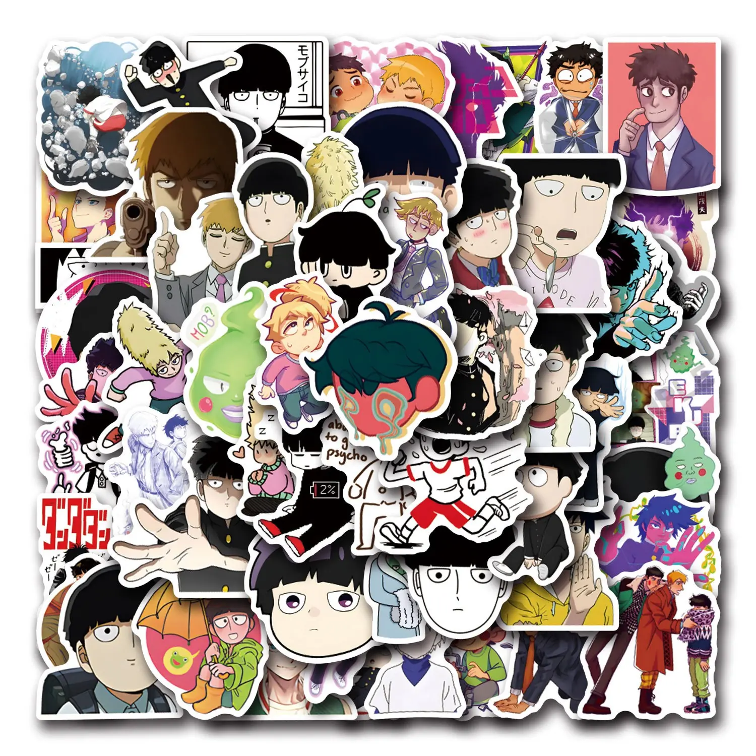 55-110 Classic Mob Psycho 100 Comic Stickers, Anime Sticker, Waterproof Car Luggage Phone Case Decals, Cartoon Graffiti Stickers for Vehicles and Gadgets