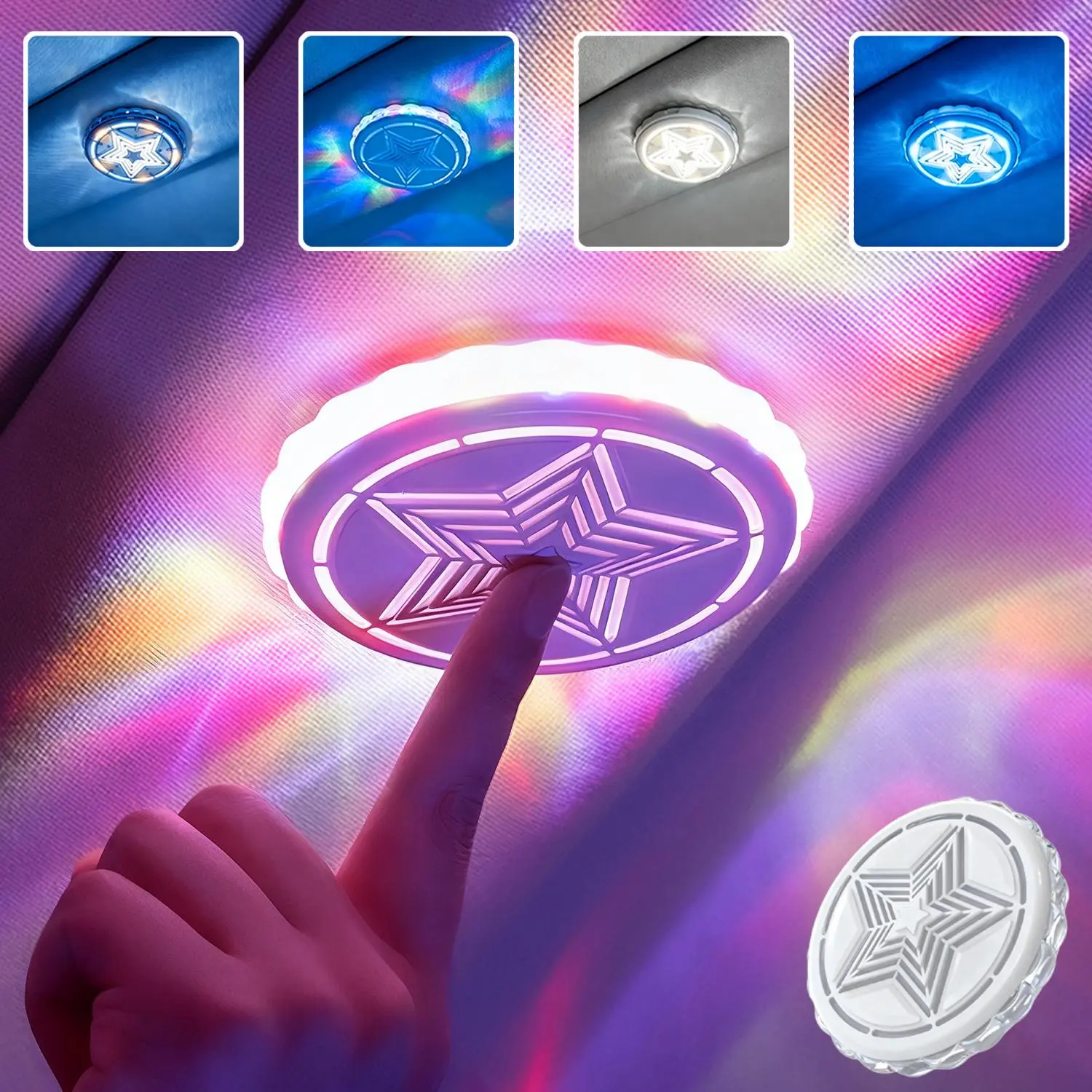 LED Car Interior Atmosphere Light, USB Rechargeable Voice Activated RGB Dome Light, Magnetic Base Portable Reading Lamp for Car Ceiling, Truck, Camping, Bedroom & Closet Decor